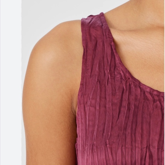 Eileen Fisher Crushed Cupro Scoop Neck F/L Tiered Dress Ruby Burgundy - Picture 4 of 11